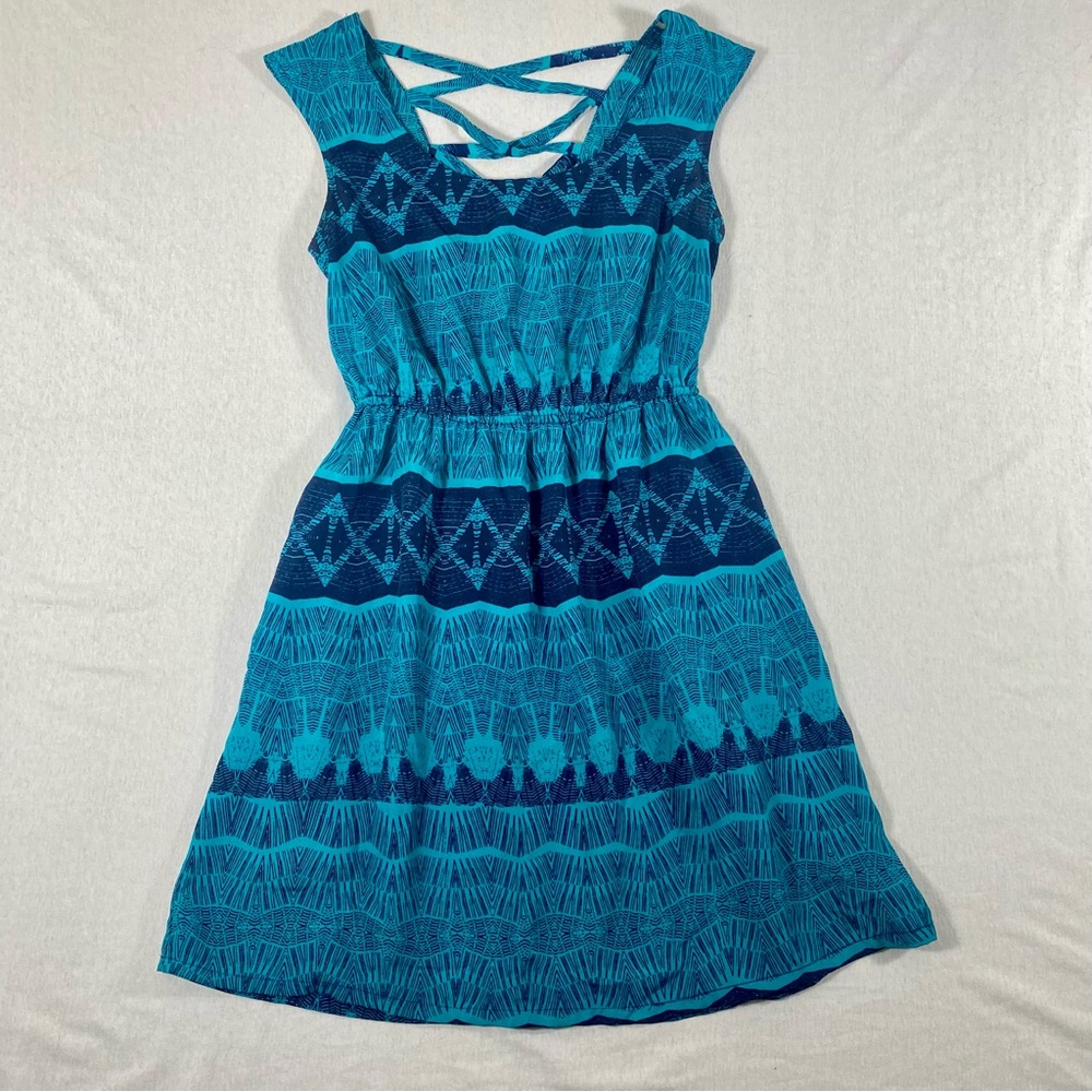 Xhilaration Teal Navy Printed Backless Mini Dress Size M